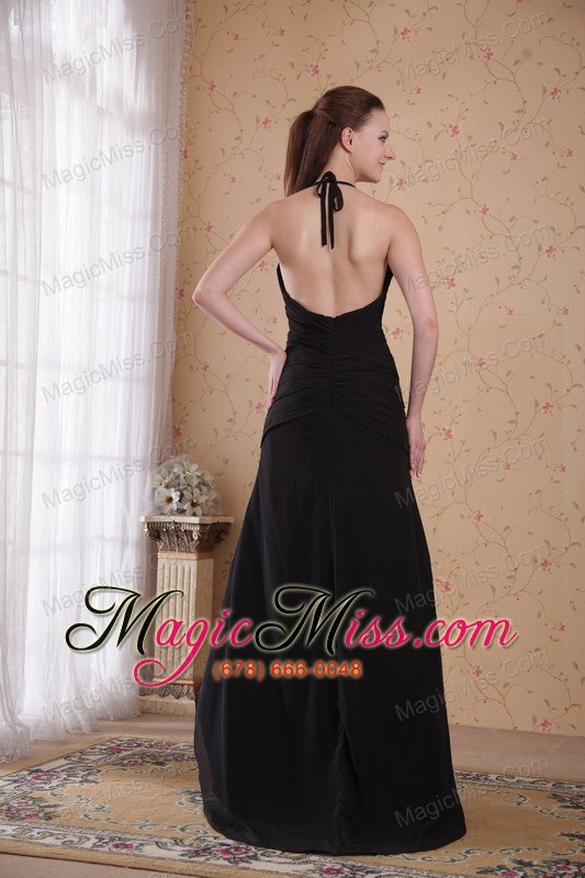 wholesale black column / sheath halter brush chiffon ruch prom dress