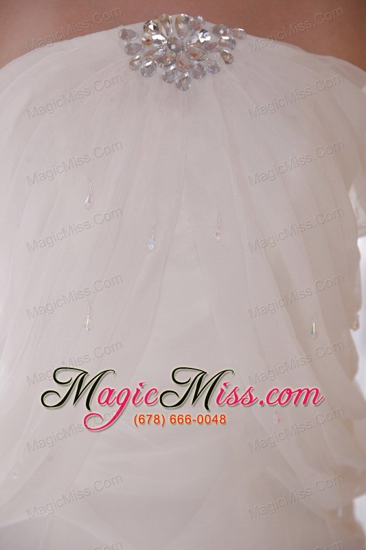 wholesale white a-line / princess strapless chapel train rhinestones chiffon prom dress