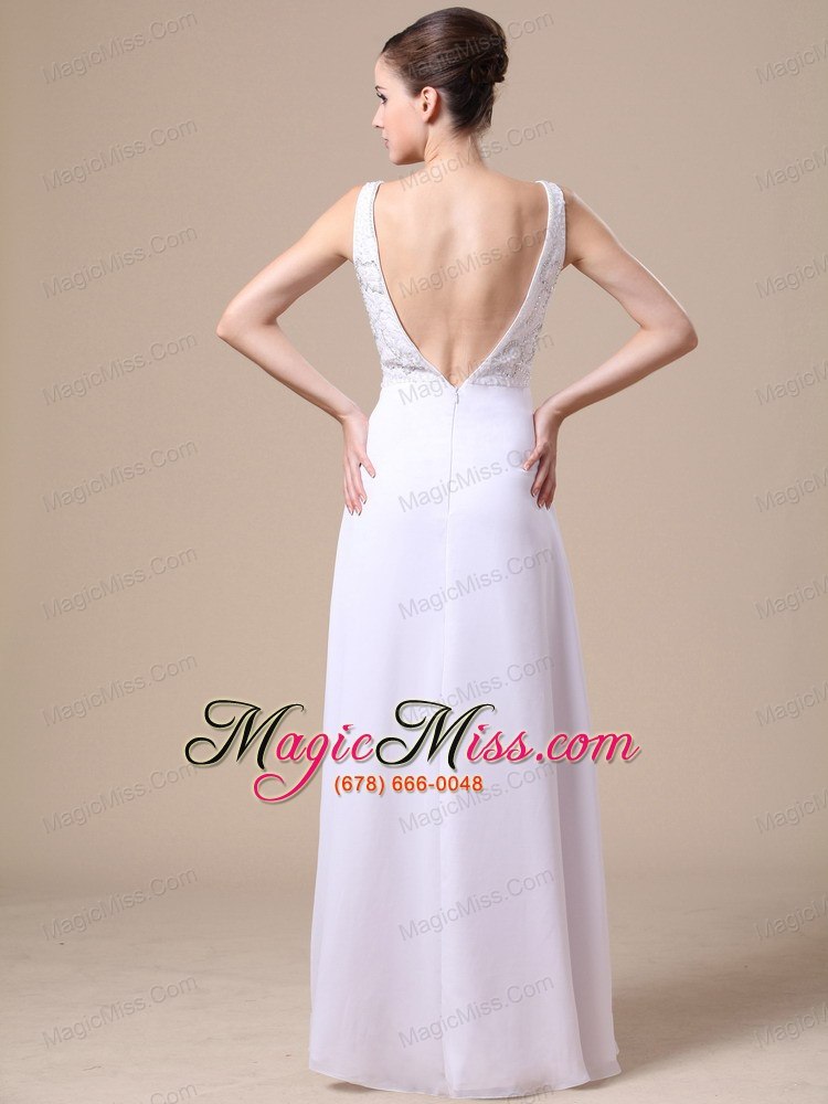wholesale elegant v-neck empire beading chiffon prom dress white