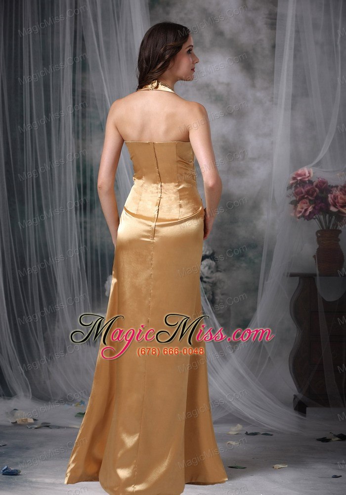 wholesale gorgeous gold evening dress empire halter taffeta beading floor-length