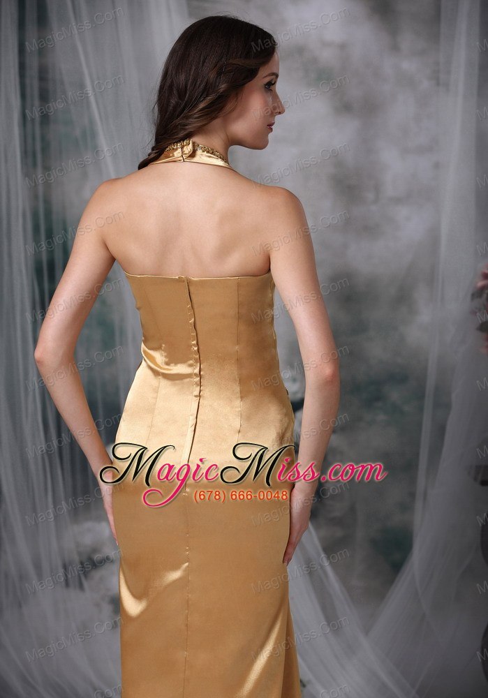 wholesale gorgeous gold evening dress empire halter taffeta beading floor-length