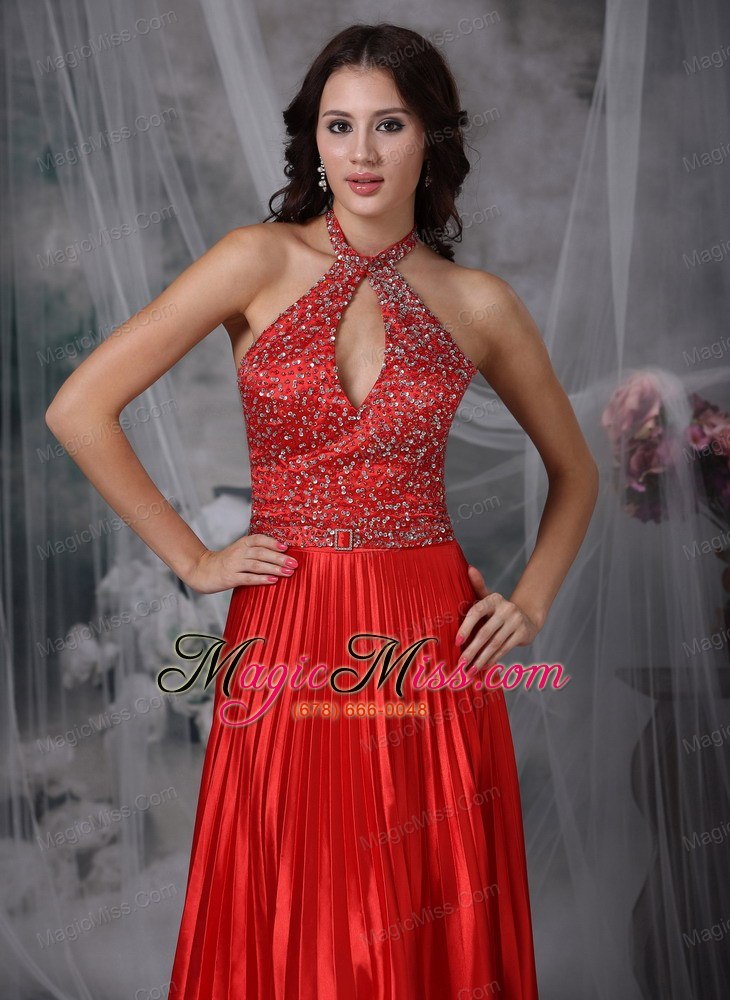 wholesale red a-line high-low floor-length elastic woven satin beading prom dress