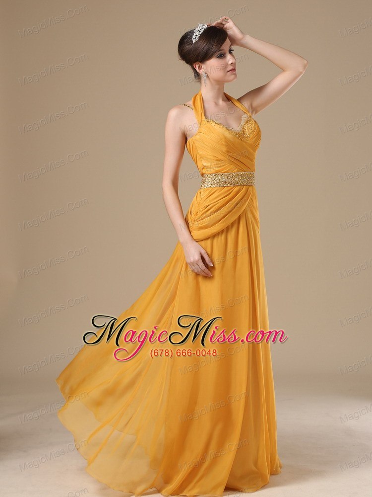 wholesale straps beaded decorate bust wasit gold chiffon floor-length 2013 prom / evening dress