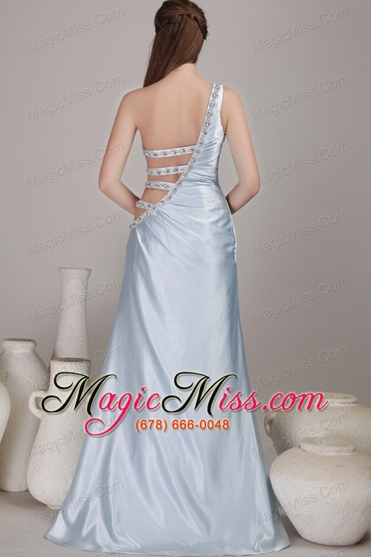 wholesale light blue column/sheath one shoulder floor-length taffeta beading prom dress