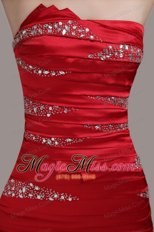 wholesale red column/sheath strapless mini-length taffeta beading prom dress