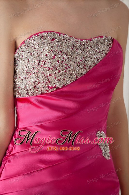 wholesale hot pink trumpet / mermaid strapless brush train elastic woven satin beading prom / pageant dress
