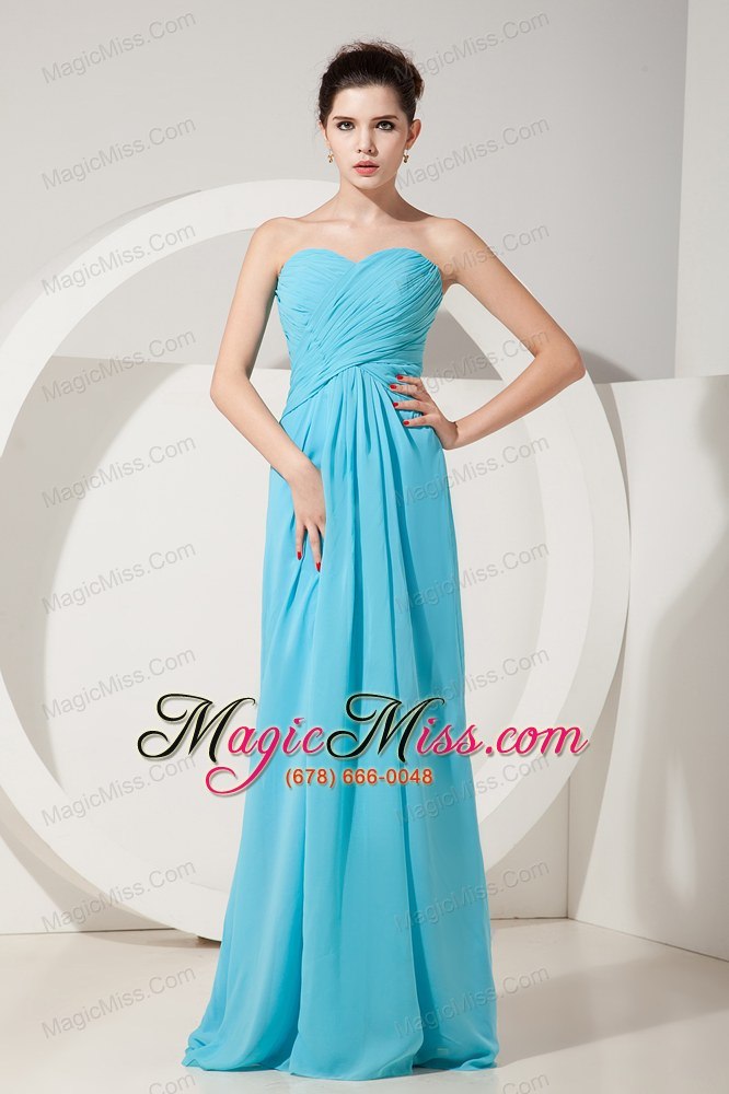 wholesale elegant baby blue empire sweetheart ruch prom dress floor-length chiffon