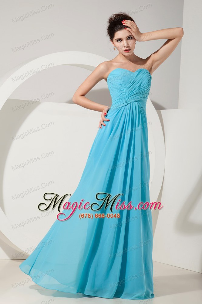 wholesale elegant baby blue empire sweetheart ruch prom dress floor-length chiffon
