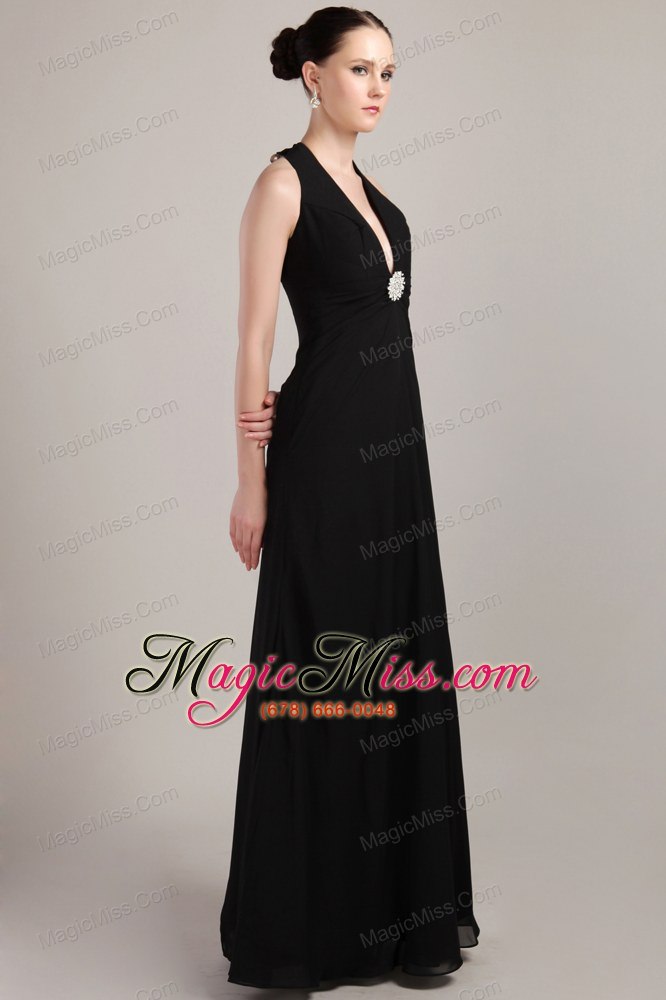 wholesale black column / sheath halter floor-length chiffon beading and ruch prom / evening dress