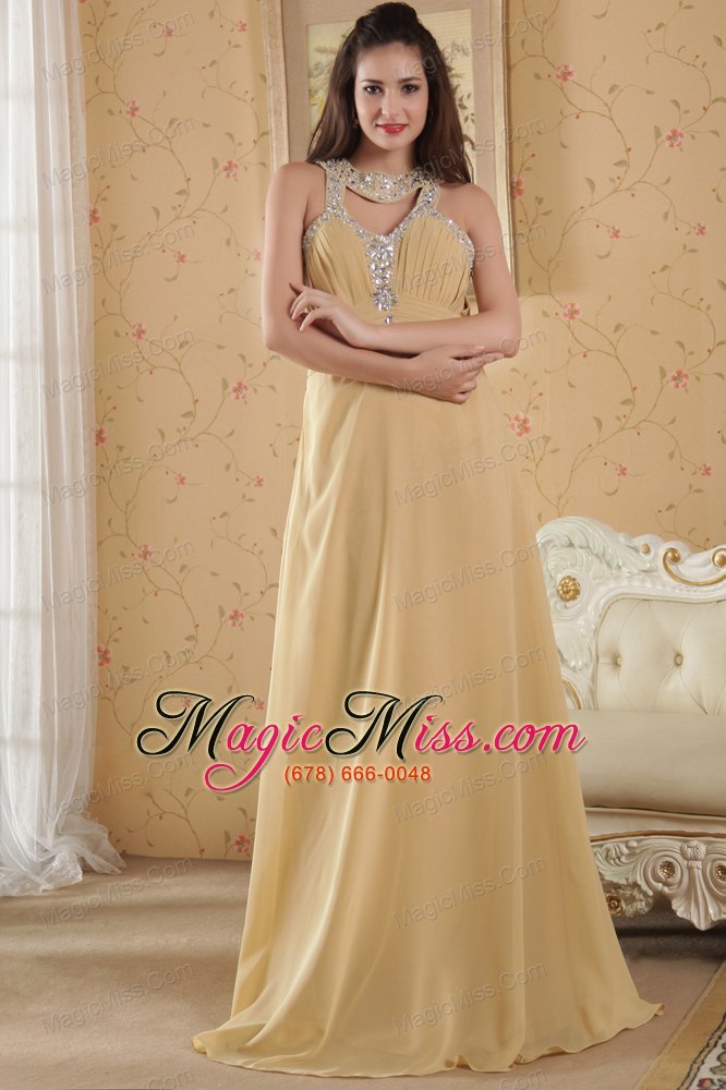 wholesale gold empire scoop prom dress chiffon beading floor-length