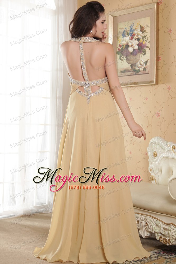 wholesale gold empire scoop prom dress chiffon beading floor-length