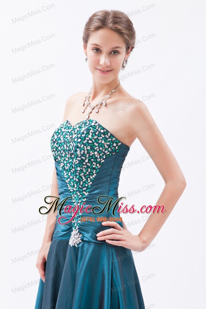 wholesale teal a-line / princess sweetheart floor-length tafeta beading prom dress