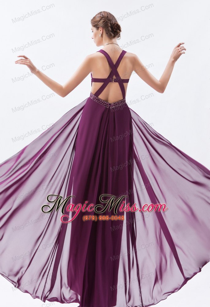 wholesale dark purple column / sheath straps prom dress chiffon beading floor-length