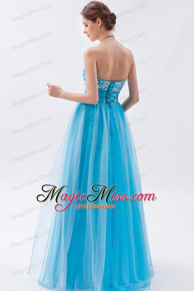 wholesale baby blue a-line / princess sweetheart floor-length tulle beading prom dress