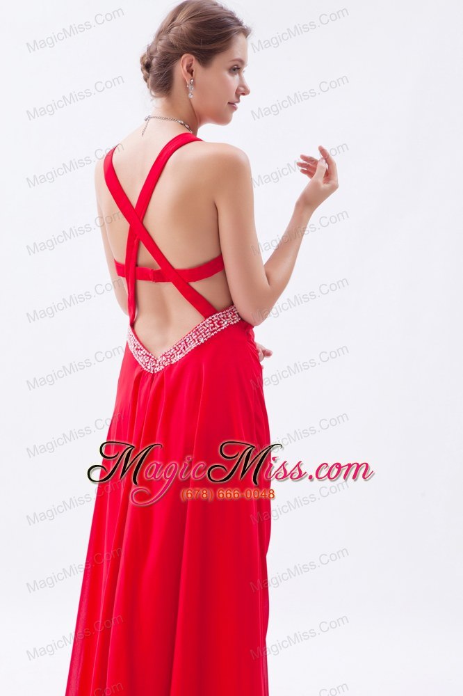 wholesale red empire straps prom dress chiffon sequins ankle-length