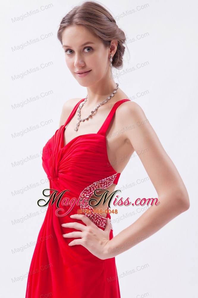 wholesale red empire straps prom dress chiffon sequins ankle-length