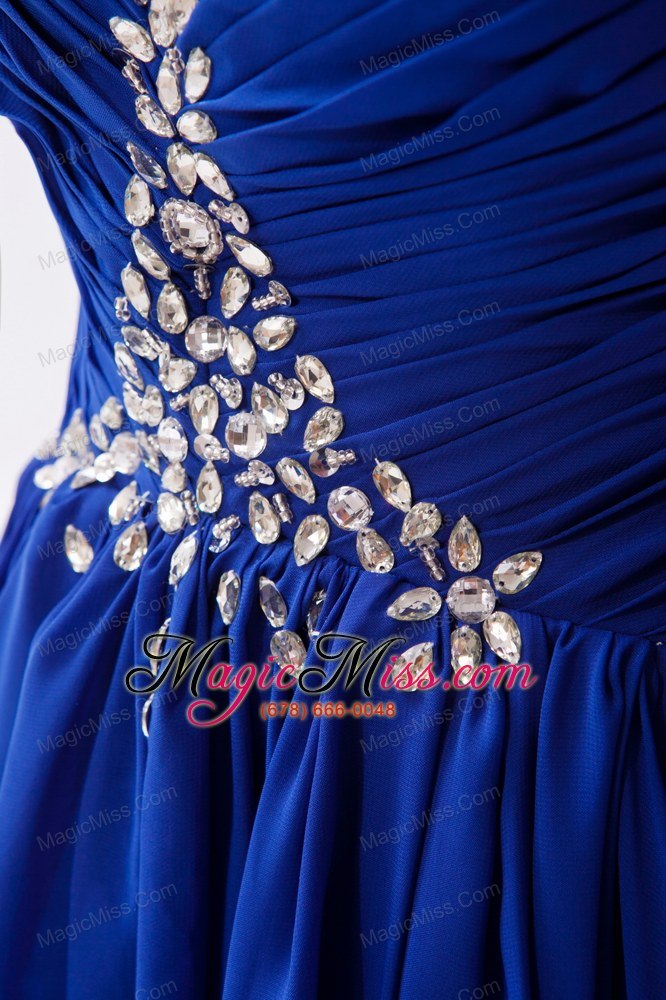 wholesale royal blue empire sweetheart brush train chiffon beading prom dress