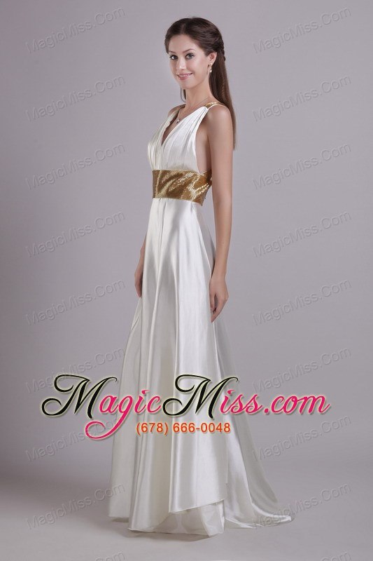wholesale white empire v-neck floor-length taffeta sash prom / evening dress