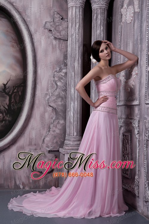 wholesale baby pink 2013 prom / celebrity dress a-line sweetheart chiffon beading sweep train