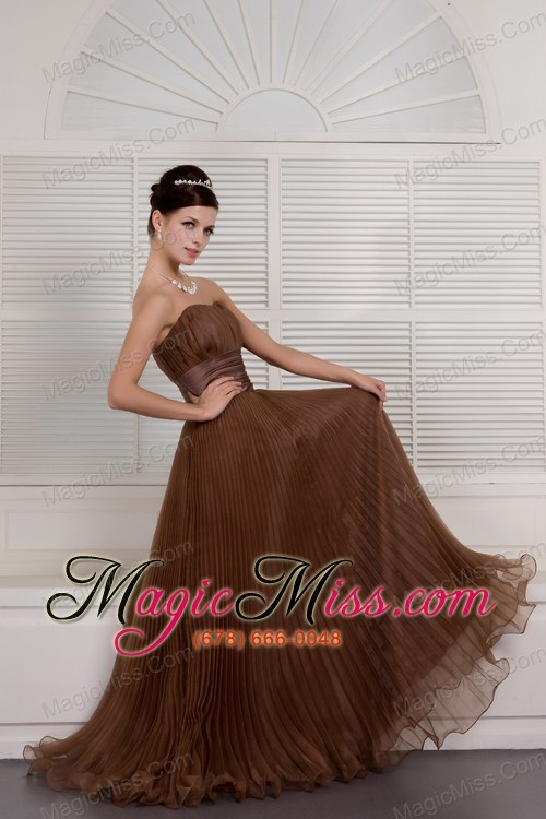 wholesale brown a-line sweetheart brush train organza ruch prom / evening dress