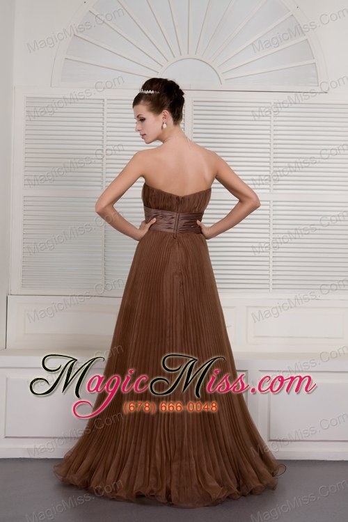 wholesale brown a-line sweetheart brush train organza ruch prom / evening dress