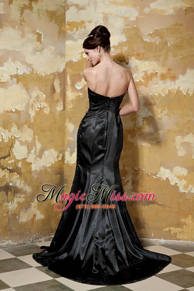 wholesale black column sweetheart brush train taffeta sequins prom dress
