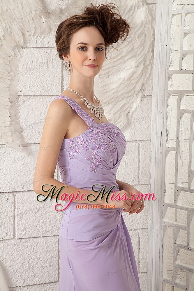 wholesale lavender empire one shoulder brush train chiffon appliques prom dress