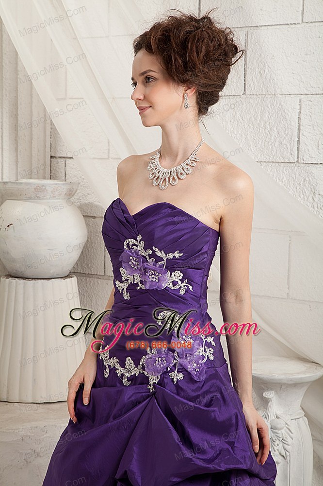 wholesale purple a-line sweetheart brush train taffeta and organzn appliques prom dress