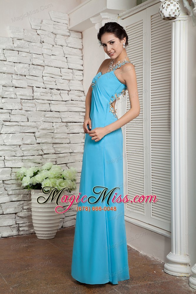 wholesale pretty aqua blue empire one shoulder prom dress floor-length chiffon appliques