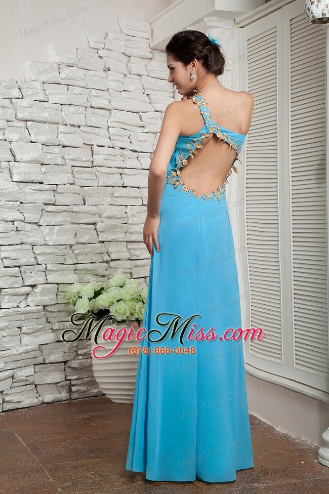 wholesale pretty aqua blue empire one shoulder prom dress floor-length chiffon appliques