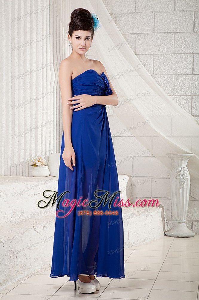 wholesale peacock blue empire sweetheart ankle-length chiffon appliques prom dress