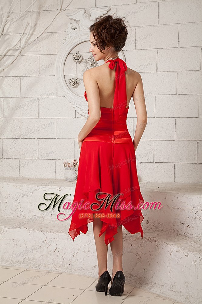 wholesale beautiful red empire halter prom / homecoming dress chiffon ruch tea-length
