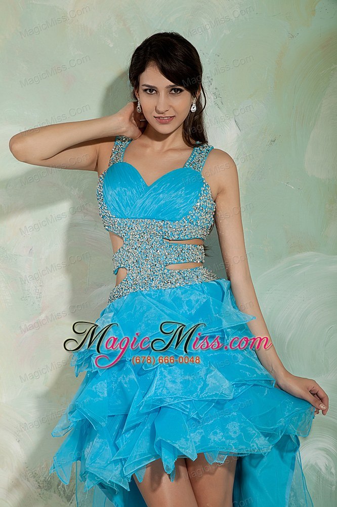 wholesale pretty sky blue a-line / princess straps high-low prom dress organza beading