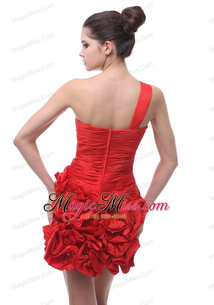 wholesale one shoulder hand made flowers with beading ruch mini-length red 2013 prom / cocktail dress