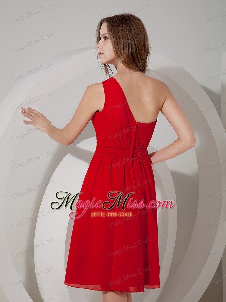 wholesale custom made wine red empire cocktail dress one shoulder chiffon beading knee-length