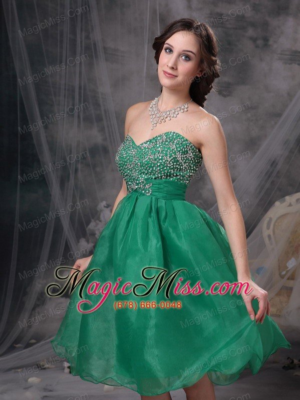 wholesale sweet green a-line sweetheart prom / homecoming dress organza beading knee-length
