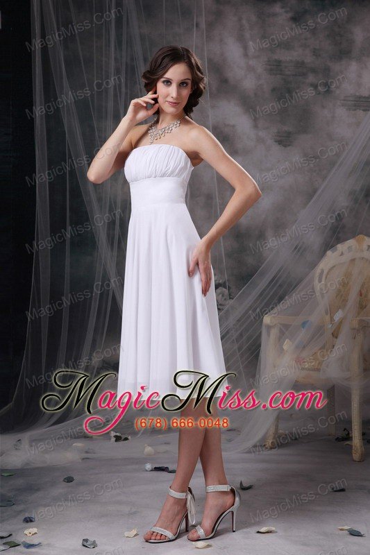 wholesale custom made white a-line strapless homecoming dress chiffon ruch knee-length
