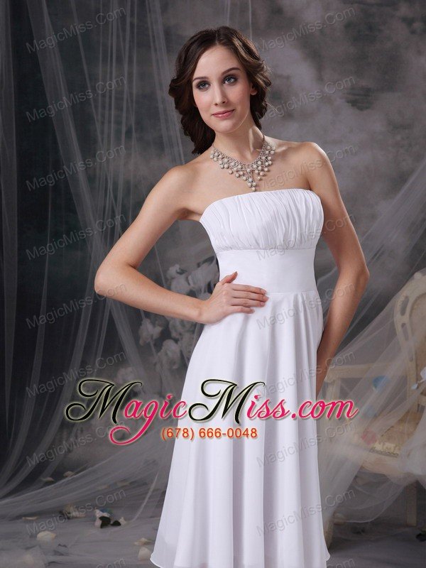 wholesale custom made white a-line strapless homecoming dress chiffon ruch knee-length