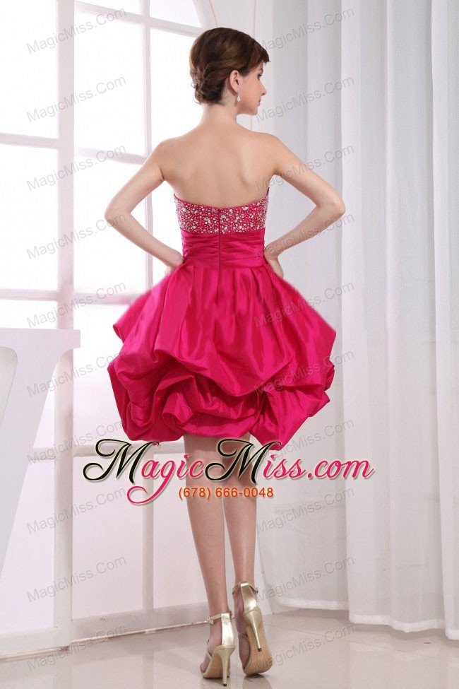 wholesale beading mini-length a-line strapless taffeta prom dress hot pink