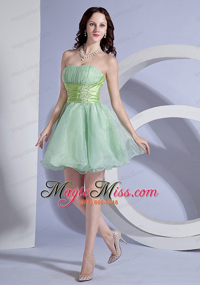 wholesale apple green a-line mini-length beading decorate wasit strapless organza 2013 prom dress