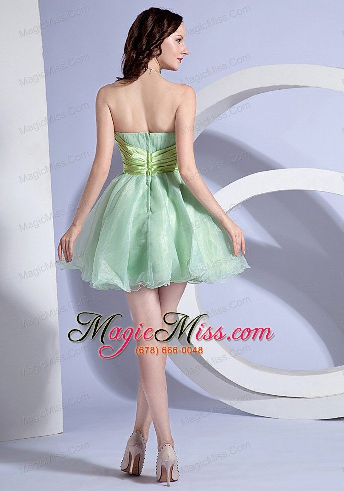 wholesale apple green a-line mini-length beading decorate wasit strapless organza 2013 prom dress