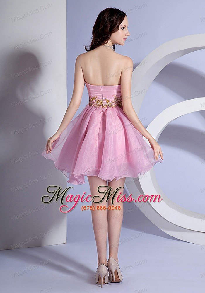 wholesale appliques decorate bodice sweetheart neckline pink organza mini-length 2013 prom dress