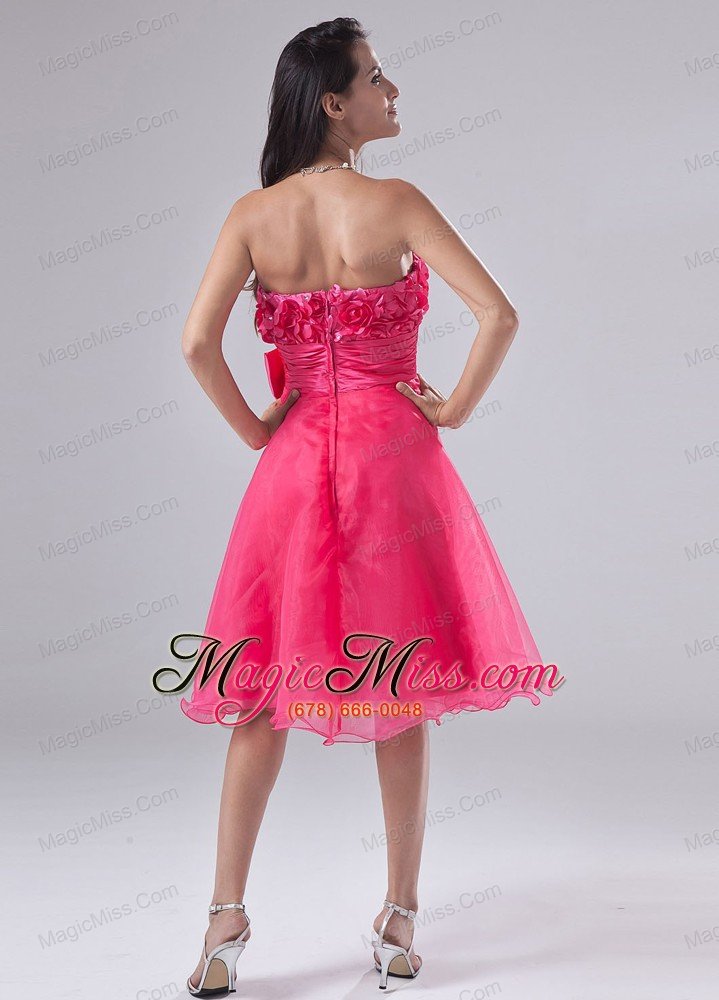 wholesale sweetheart a-line organza knee-length hand made flowers prom dress hot pink