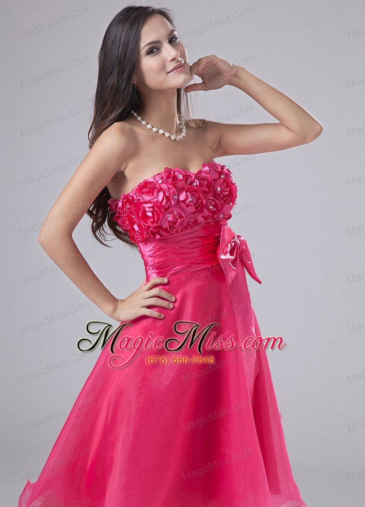 wholesale sweetheart a-line organza knee-length hand made flowers prom dress hot pink