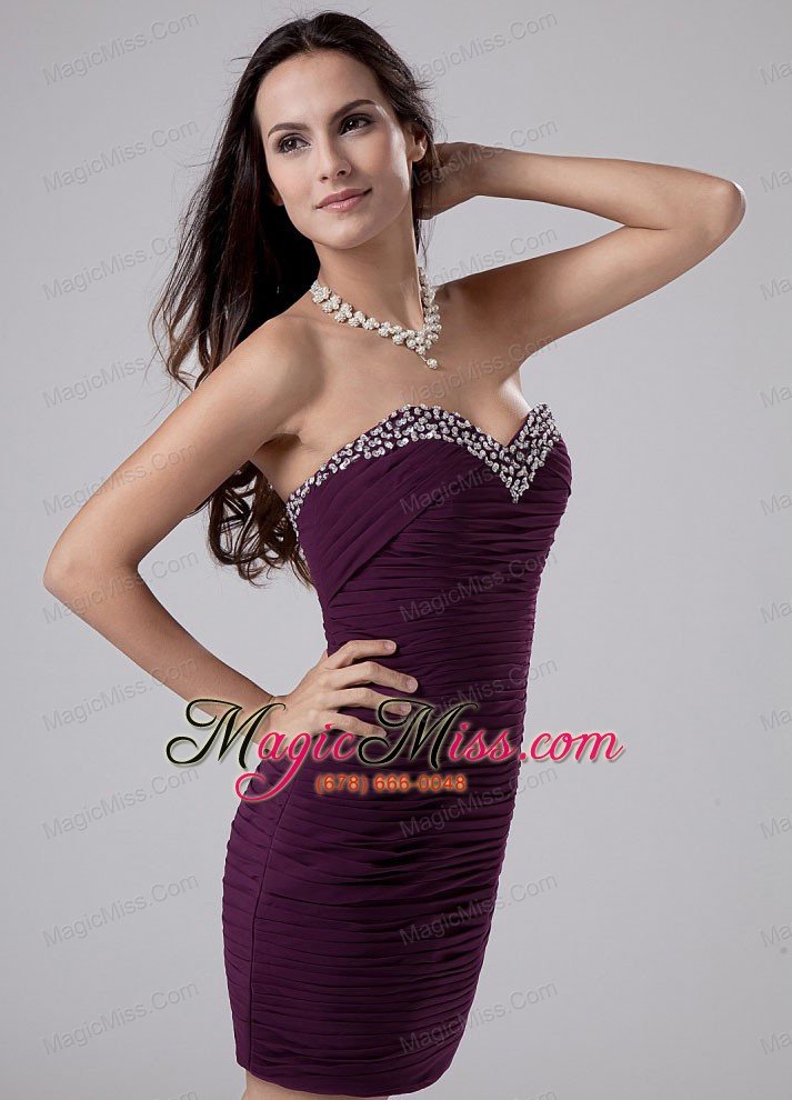 wholesale beading mini-length chiffon column sweetheart prom dress purple
