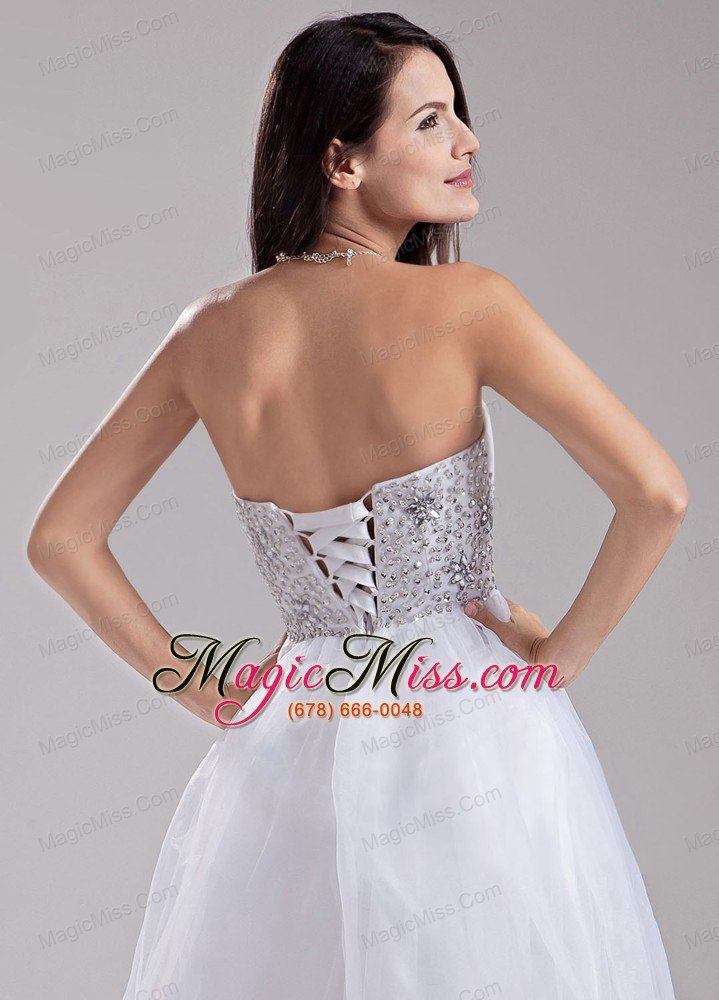 wholesale beaded decorate waist knee-length organza a-line sweetheart prom dress