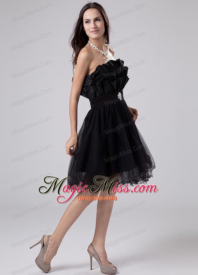 wholesale sashes/ribbons a-line strapless mini-length prom dress black tulle