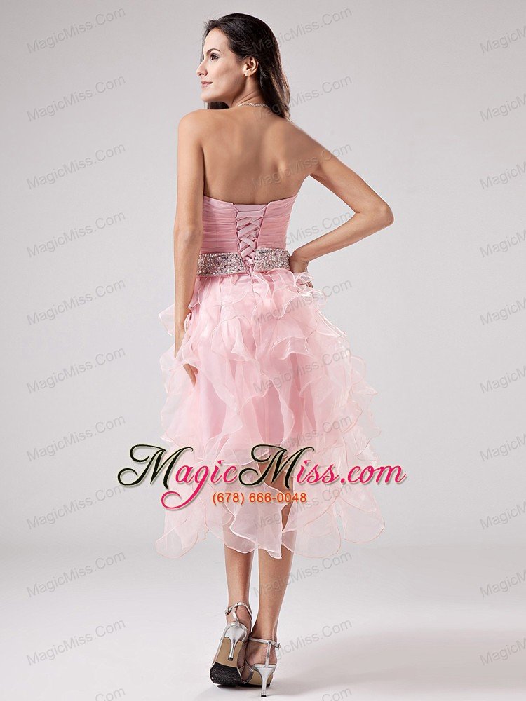 wholesale lovely baby pink prom dress with beaded decorate and ruch sweetheart ruffles organza in 2013