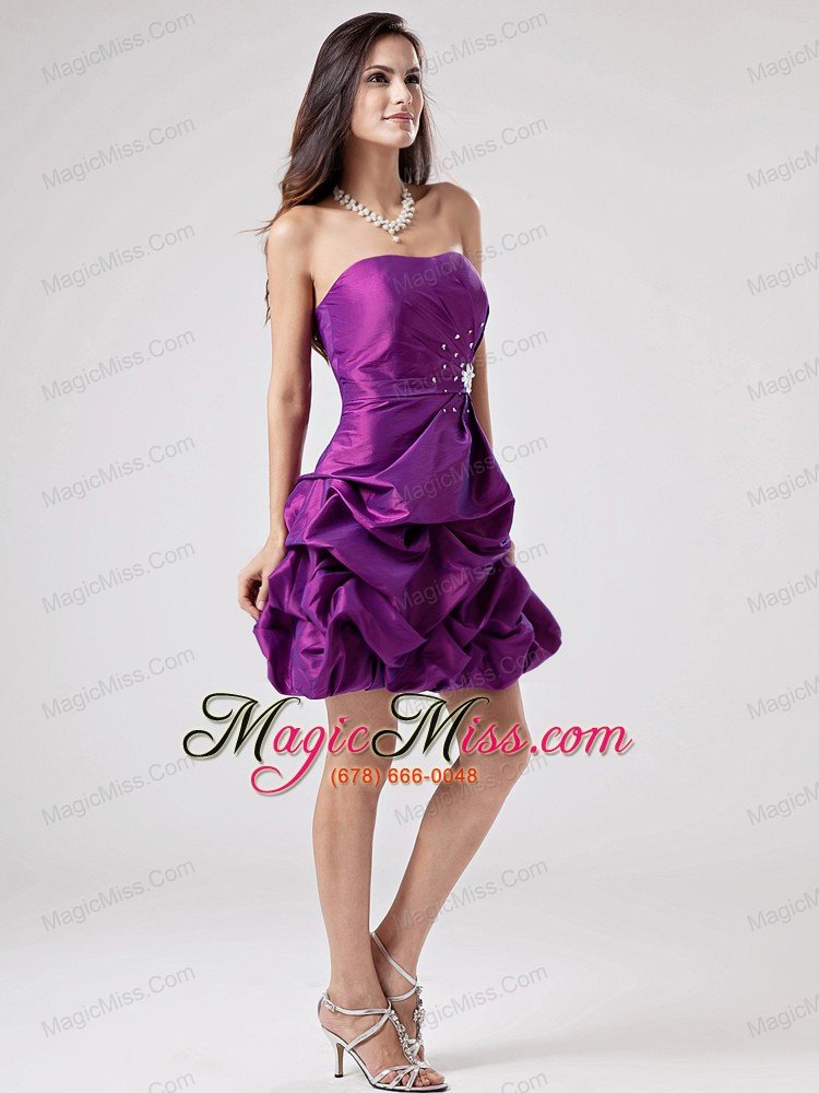 wholesale luxurious eggplant purple 2013 prom cocktial dress with beaded decorate and ruch strapless taffeta