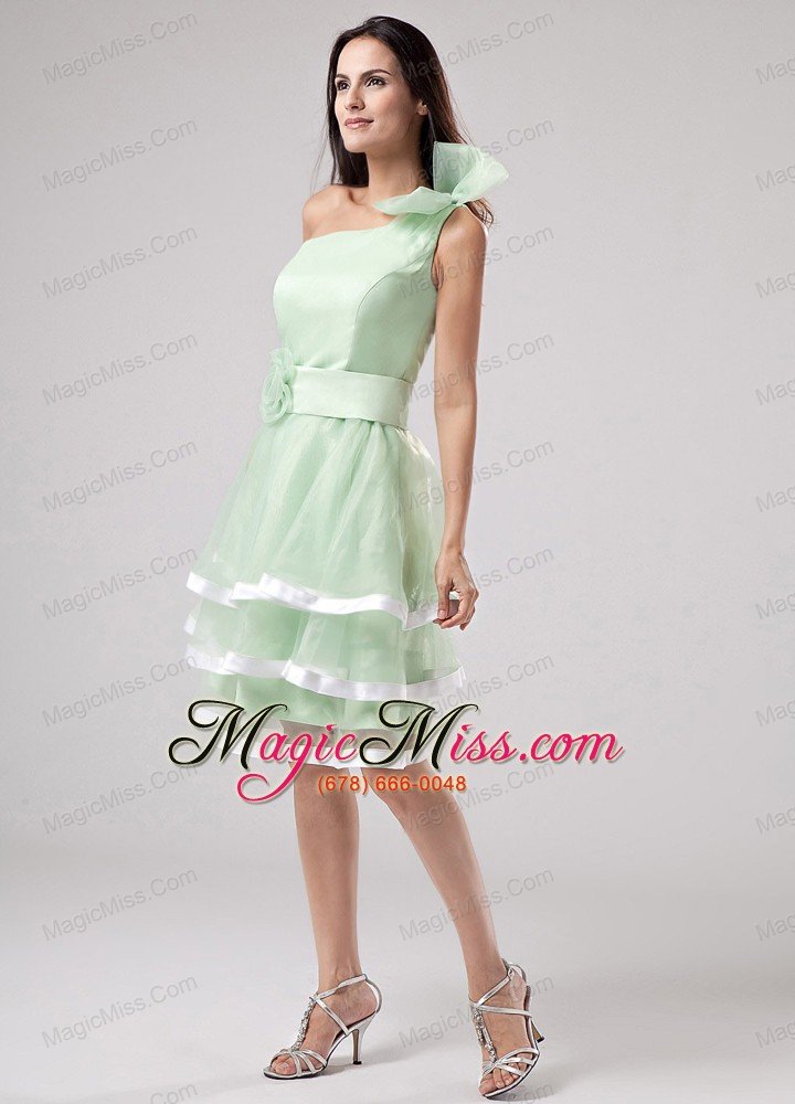 wholesale sweet apple green ruffled layeres 2013 prom dress one shoulder hand made flowers and sash
